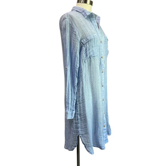 Magaschoni Blue Linen Button Down Swim Coverup Dress Size M - Picture 2 of 8